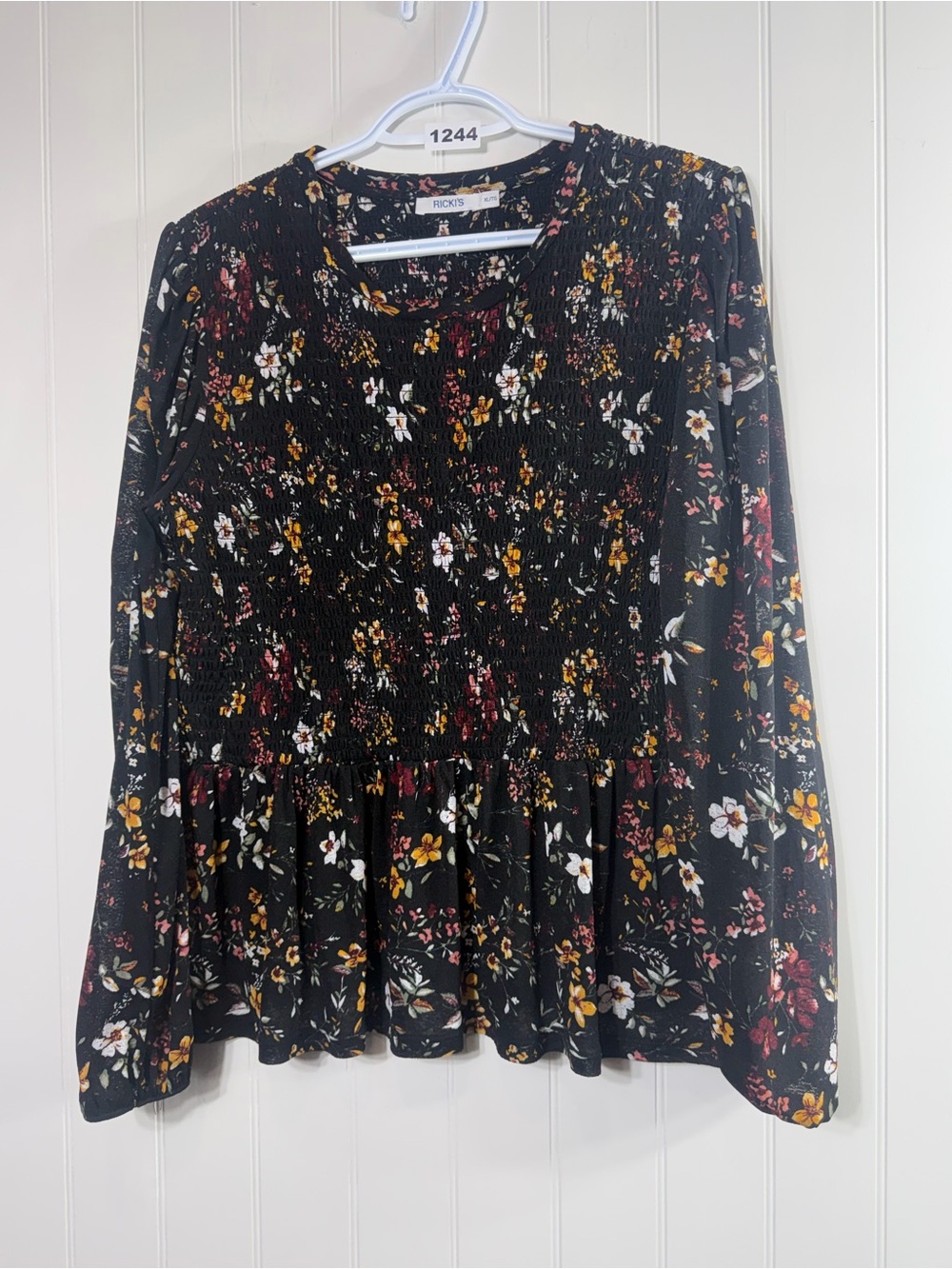 Ricki’s Floral Smocked Peplum Blouse XL Cottagecore / Romantic / Boho